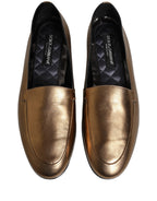 Dolce & Gabbana Gold Leather DG Logo Slip On Men Loafers Shoes