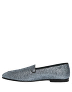 Dolce & Gabbana Blue Glitter Lurex DG Logo Dress Loafers Shoes