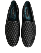 Dolce & Gabbana Black Velvet Diamond Stitched Loafers Shoes