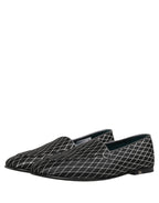 Dolce & Gabbana Black Velvet Diamond Stitched Loafers Shoes