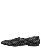 Dolce & Gabbana Black Velvet Diamond Stitched Loafers Shoes