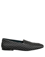 Dolce & Gabbana Black Velvet Diamond Stitched Loafers Shoes