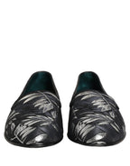 Dolce & Gabbana Black Leaf Embroidery Dress Men Loafers Shoes