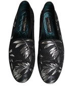 Dolce & Gabbana Black Leaf Embroidery Dress Men Loafers Shoes