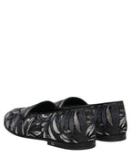 Dolce & Gabbana Black Leaf Embroidery Dress Men Loafers Shoes