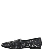 Dolce & Gabbana Black Leaf Embroidery Dress Men Loafers Shoes