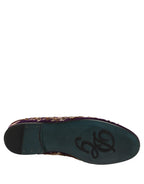 Dolce & Gabbana Violet Velvet Floral Embroidery Loafers Shoes