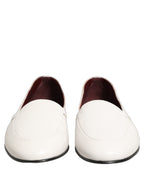 Dolce & Gabbana White Leather Logo Slip On Men Loafers Shoes