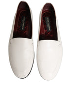Dolce & Gabbana White Leather Logo Slip On Men Loafers Shoes