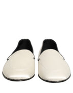 Dolce & Gabbana White Satin Logo Slip On Flats Loafers Shoes