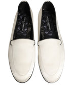 Dolce & Gabbana White Satin Logo Slip On Flats Loafers Shoes