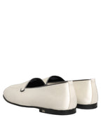 Dolce & Gabbana White Satin Logo Slip On Flats Loafers Shoes