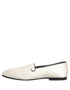 Dolce & Gabbana White Satin Logo Slip On Flats Loafers Shoes