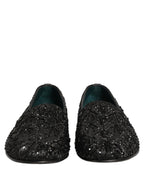 Dolce & Gabbana Black Velvet Embroidered Dress Loafers Shoes