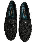 Dolce & Gabbana Black Velvet Embroidered Dress Loafers Shoes