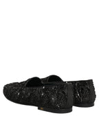 Dolce & Gabbana Black Velvet Embroidered Dress Loafers Shoes