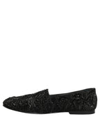 Dolce & Gabbana Black Velvet Embroidered Dress Loafers Shoes