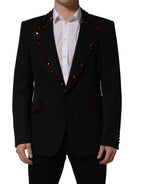 Dolce & Gabbana Black Crystal Embellished Coat Blazer Jacket