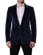 Dolce & Gabbana Blue Velvet Single Breasted Blazer Jacket
