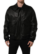 Dolce & Gabbana Black Leather Full Zip Men Biker Jacket