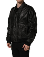 Dolce & Gabbana Black Leather Full Zip Men Biker Jacket