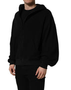 Dolce & Gabbana Black Cotton Men Hooded FullZip Bomber Jacket