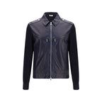 Brunello Cucinelli Blue Calf Leather Bos Taurus Leather Jacket