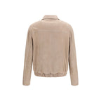 Brunello Cucinelli Beige Calf Leather Bos Taurus Leather Jacket