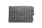MCM Veritas Medium Dark Grey Denim Monogram Logo Canvas Clutch Pouch Handbag