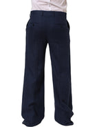 Dolce & Gabbana Blue Linen Straight Men Dress Trouser Pants