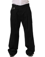 Dolce & Gabbana Black Cotton Straight Leg DressTrouser Pants