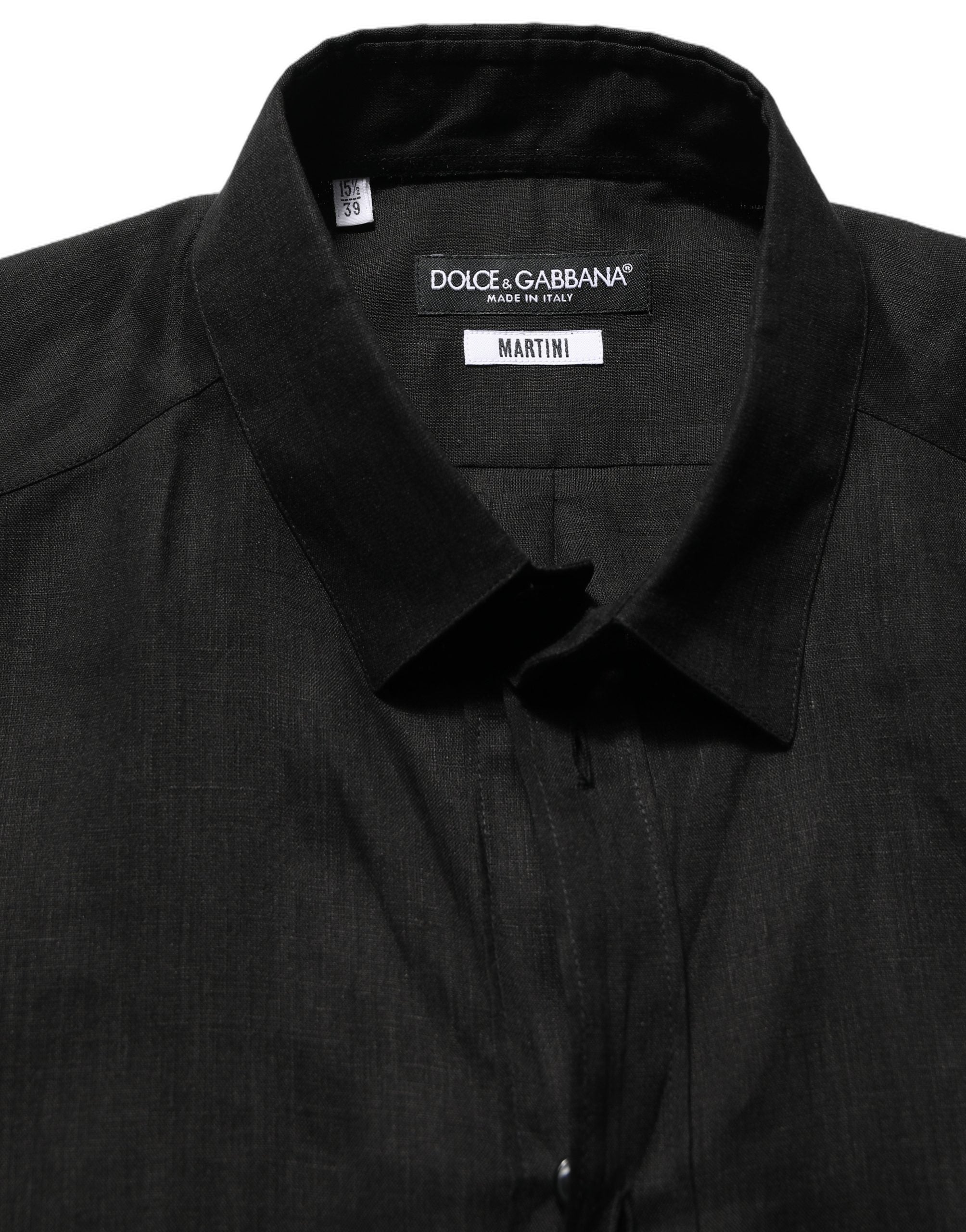 Dolce & Gabbana Black MARTINI Long Sleeves Linen Dess Shirt