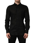 Dolce & Gabbana Black MARTINI Long Sleeves Linen Dess Shirt