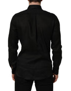 Dolce & Gabbana Black MARTINI Long Sleeves Linen Dess Shirt