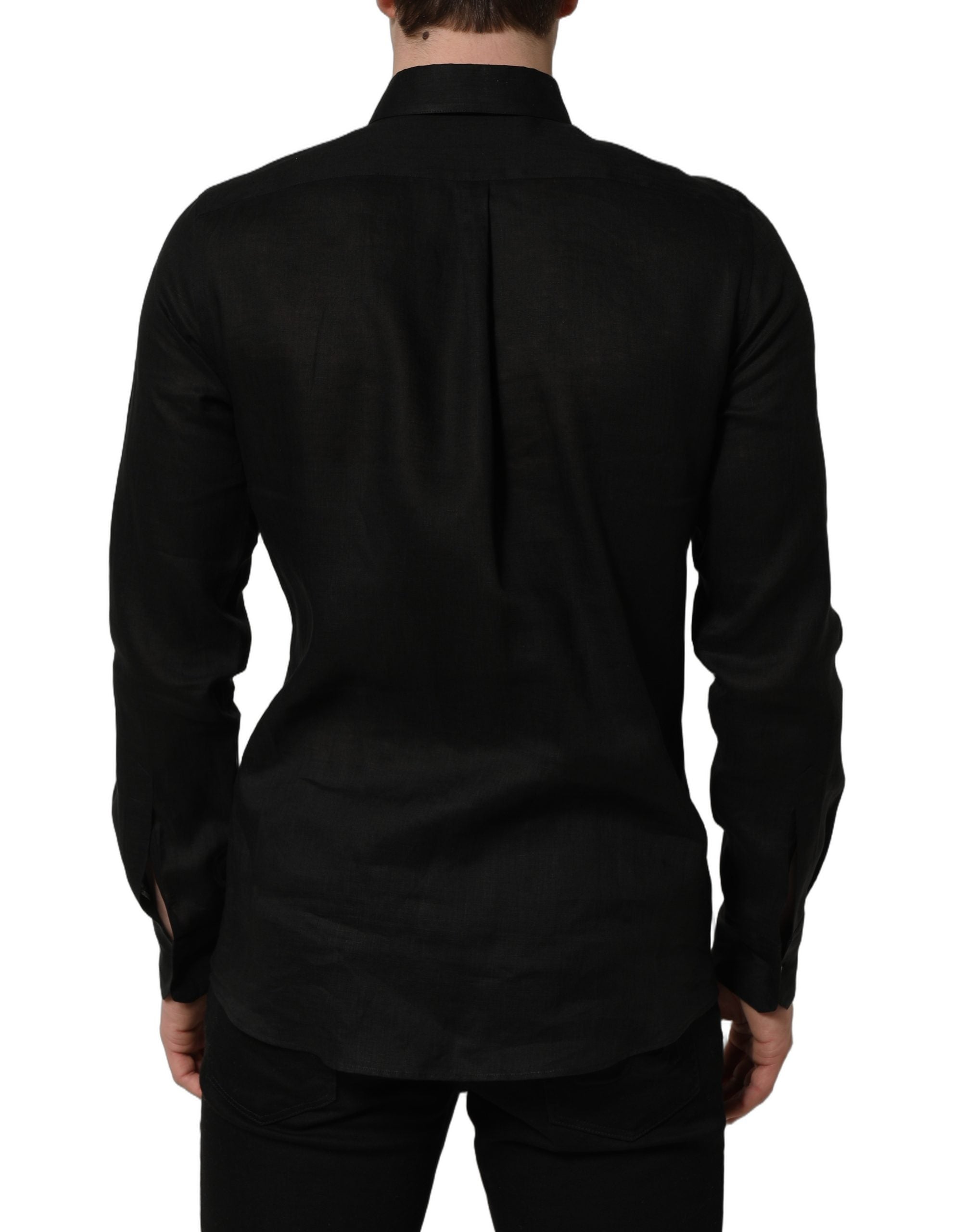 Dolce & Gabbana Black MARTINI Long Sleeves Linen Dess Shirt