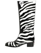 Dolce & Gabbana Black White Zebra Knee High Men Boots Shoes
