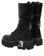 Dolce & Gabbana Black Stud Platform Combat High Boots Shoes