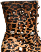 Dolce & Gabbana Brown Leopard Embellished Mid Calf Men Boots Shoes