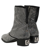 Dolce & Gabbana Black Crystal Embellished Ankle Boots Shoes