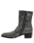 Dolce & Gabbana Black Crystal Embellished Ankle Boots Shoes