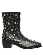 Dolce & Gabbana Black Crystal Embellished Short Boots Shoes