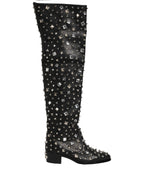 Dolce & Gabbana Black Crystal Embellished High Boots Shoes