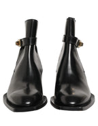 Dolce & Gabbana Black Leather DG Plaque Ankle Boots Shoes