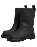 Dolce & Gabbana Black Leather Mid Calf Chunky Men Boots Shoes