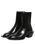 Dolce & Gabbana Black Leather Chelsea Mid Calf Boots Shoes