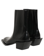 Dolce & Gabbana Black Leather Chelsea Mid Calf Boots Shoes