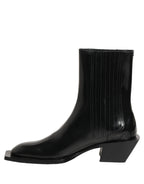 Dolce & Gabbana Black Leather Chelsea Mid Calf Boots Shoes