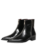 Dolce & Gabbana Black Leather Zipper Mid Calf Men Boots Shoes