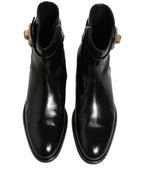 Dolce & Gabbana Black Leather Logo Buckle Mid Calf Boots Shoes