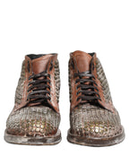 Dolce & Gabbana Brown Leather Runway Studs Ankle Boots Shoes